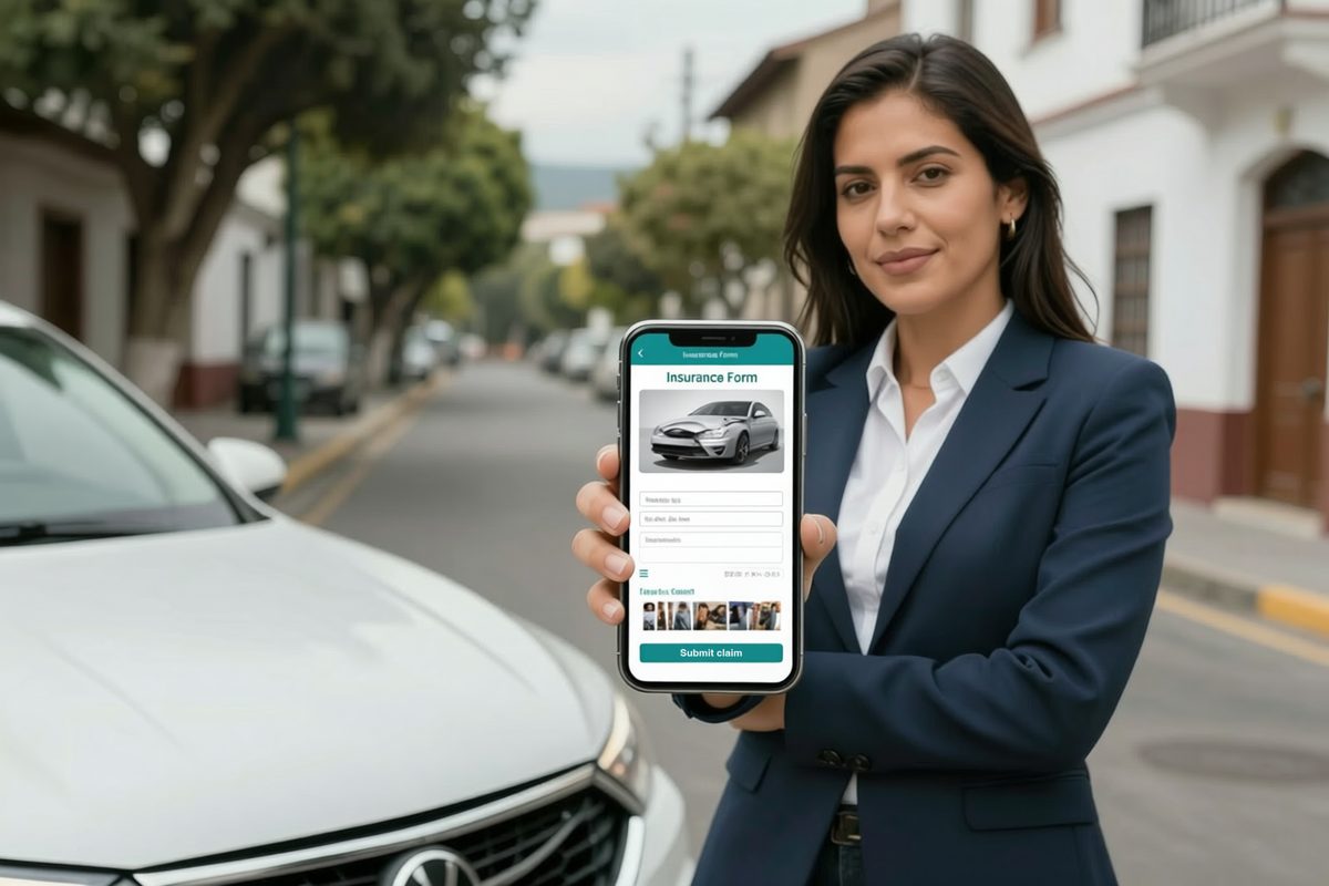 Policyholder filing a verified insurance claim on her phone